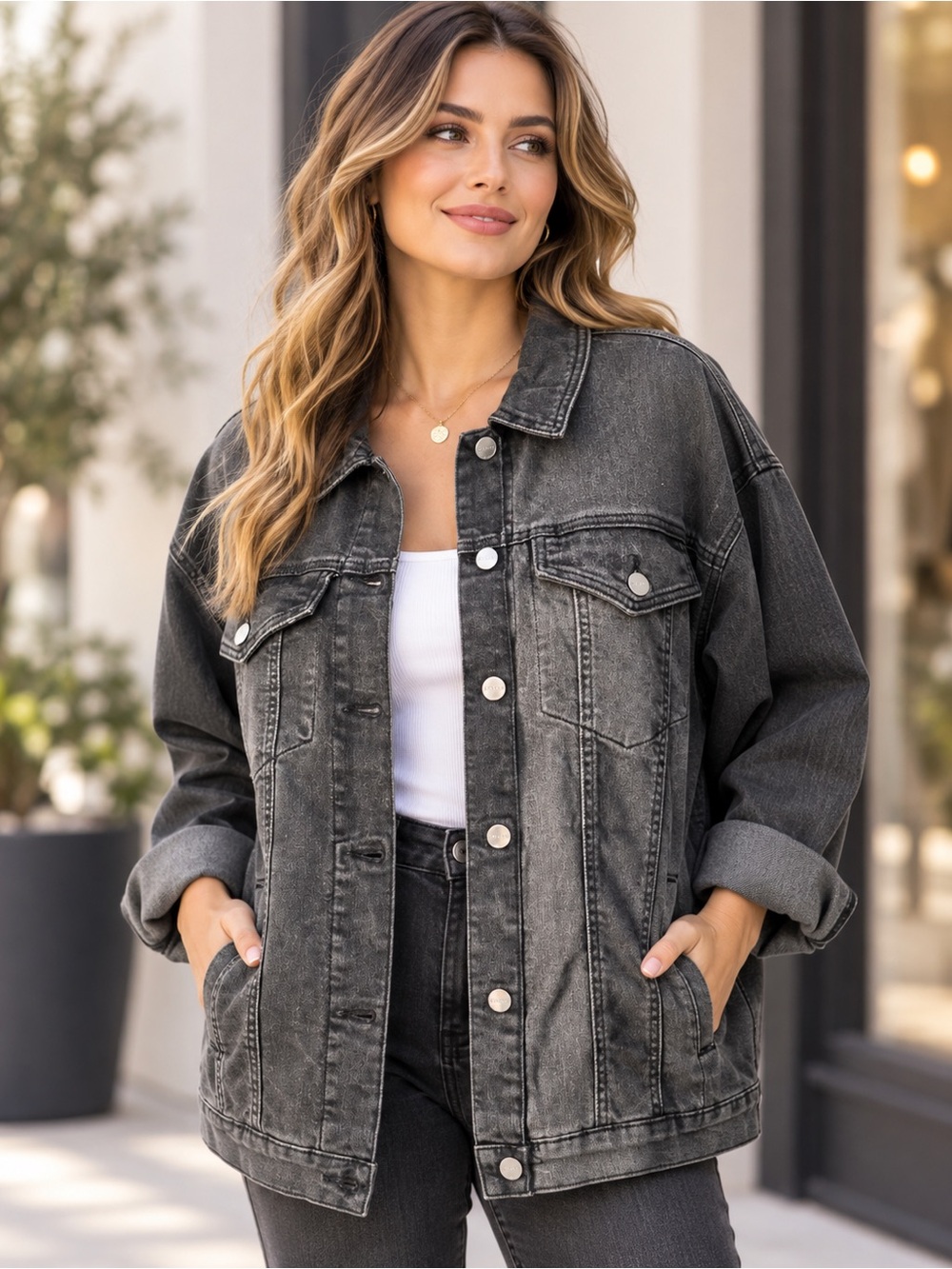 RISEN Los Angeles Two-Tone Grey Denim Jacket Size L NWT